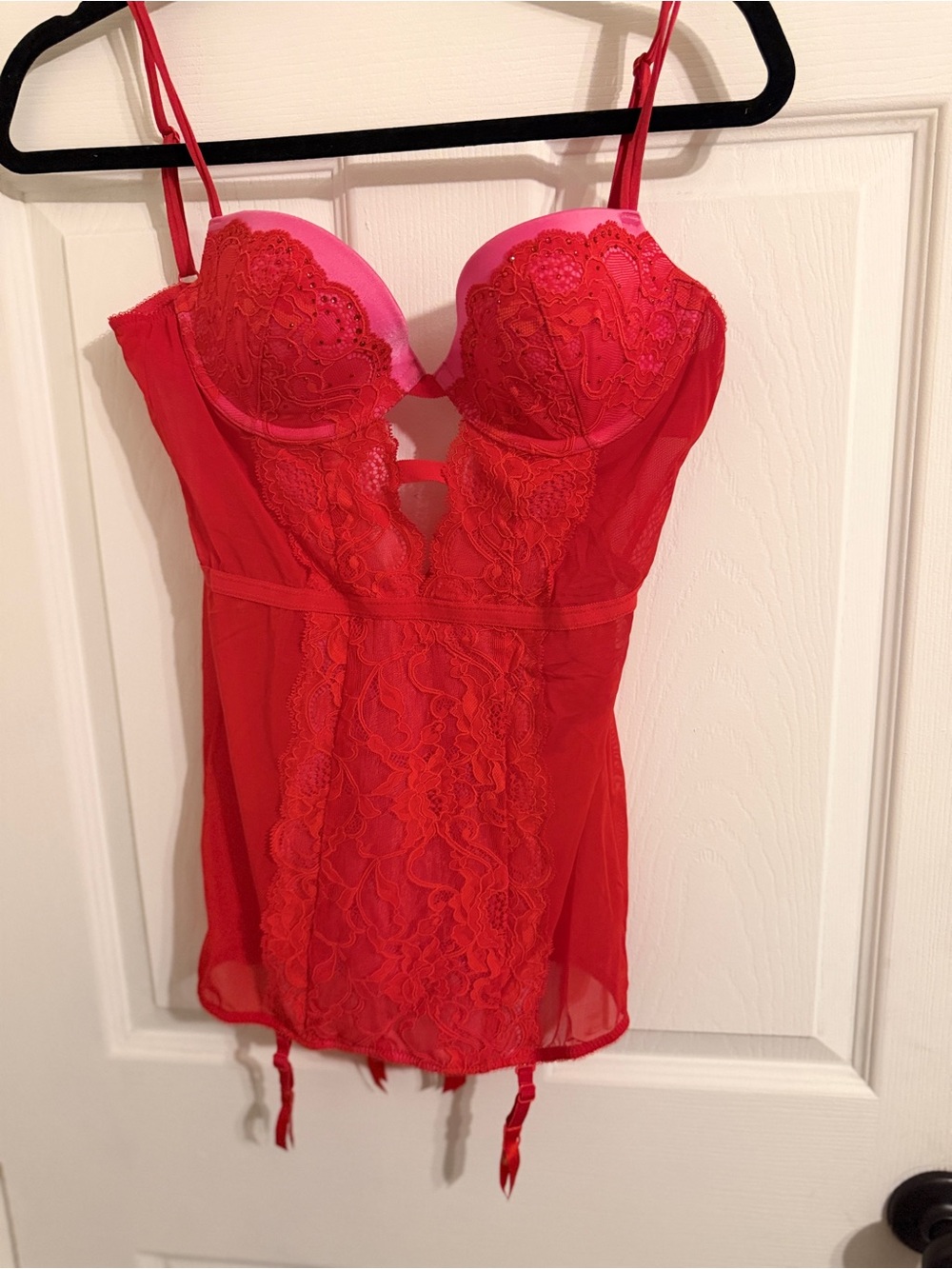 Victoria's Secret Red Lace Bustier Chemise with Adjustable Straps